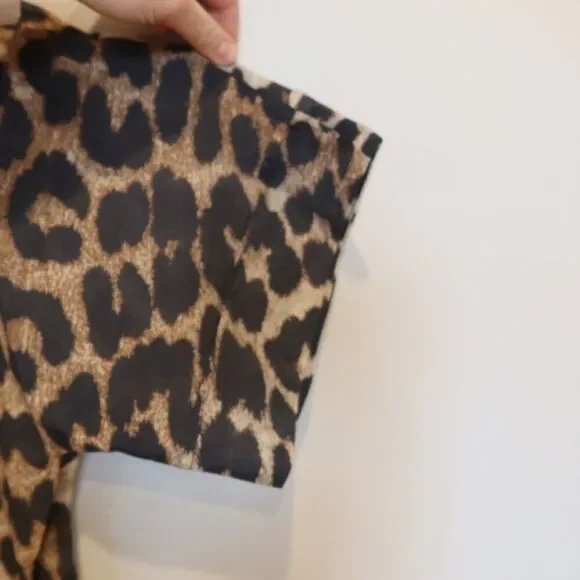 NWT GANNI leopard print top blouse short sleeve semisheer lightweight 36 breezy - Picture 6 of 16